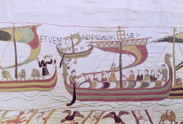 Duque Guillermo y la flota de invasión normanda cruzan el canal, Tapiz de Bayeux